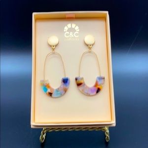 Trendy Goldtone Acrylic Resin Statement Earrings